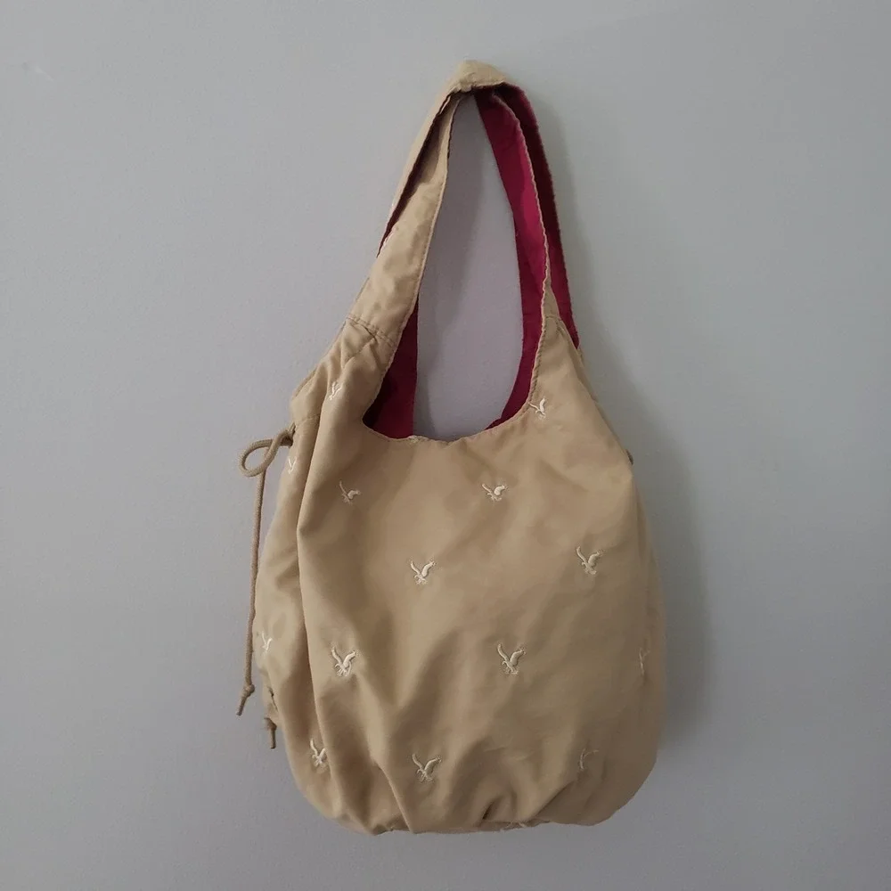 Vintage American Eagle Slouchy Hobo Shoulder Bag Purse Y2K Boho Embroidery Women